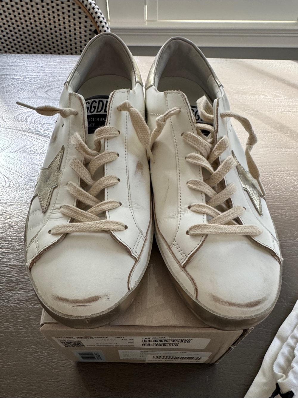Golden Goose Super-Star Sneakers, White/Gold, size 39